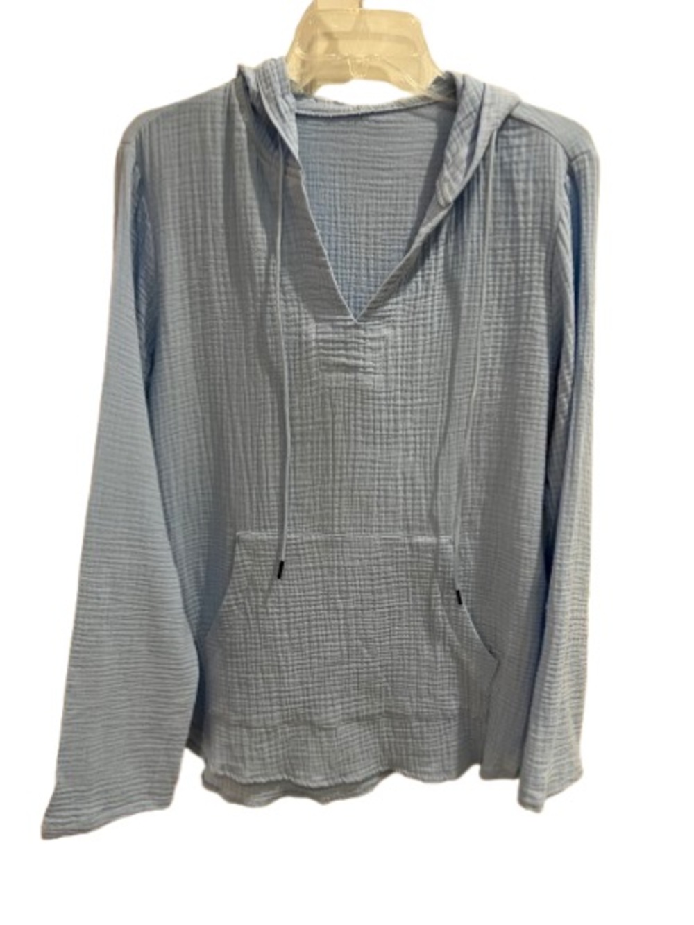 Women’s 100% Gauze Cotton Hoodie Style Tunic Sz L Sky Blue Lagenlook Casual